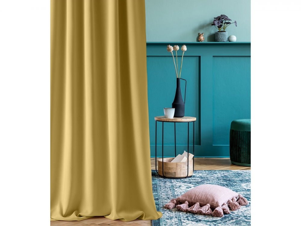 Draperie galbenă de o singură culoare, cu inele metalice 140 x 280 cm