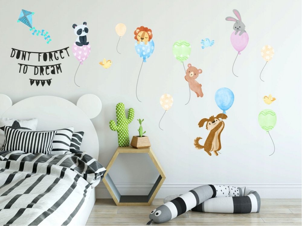 Veselá nálepka do dětského pokoje zvířátka na balonech 120 x 240 cm