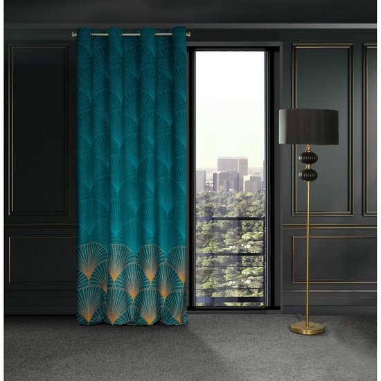 Luxusnýzamatovýtyrkysovomodrýzávesnakruhysreliéfnymvzorom140x250cm