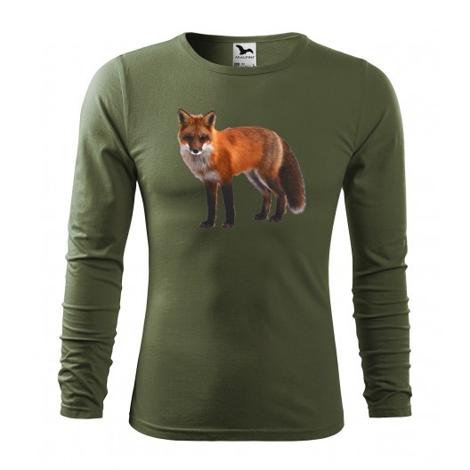 Lovecké bavlněné tričko s potiskem lišky s dlouhým rukávem Military XXL