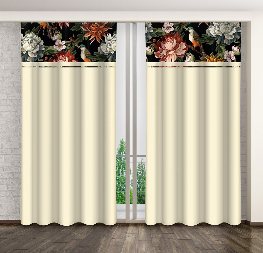 Elegantnýzávesvbéžovejfarbespotlačoulistov Elegantnýzávesvbéžovejfarbespotlačoulistov