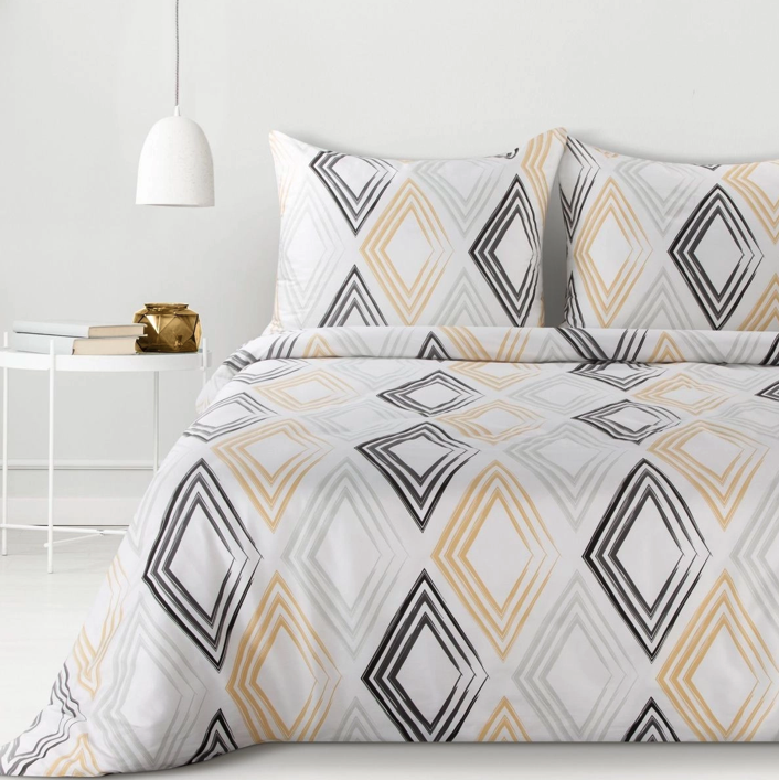 Cearșafuri din bumbac satinat - alb cu model geometric 2 părți: 1 buc 140x200 + 1 buc 70x80