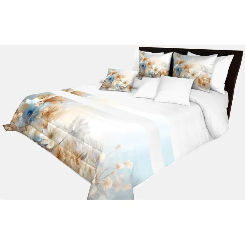 Cuvertură de pat decorativă albă cu un model floral frumos în culori moi Lățime: 200 cm | Lungime: 220 cm
