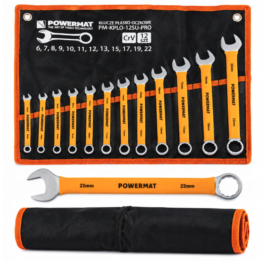 Set de 12 chei inelare 6–22 mm CrV cu mânere cauciucate
