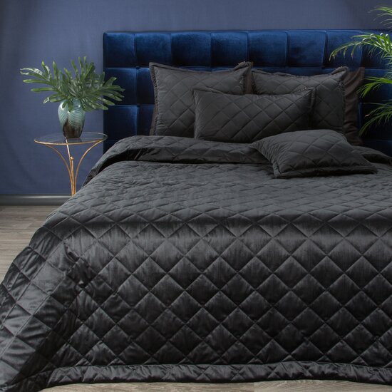 Fényes fekete bársonyból készült ágytakaró Szélesség: 220 cm | Hossz: 240 cm