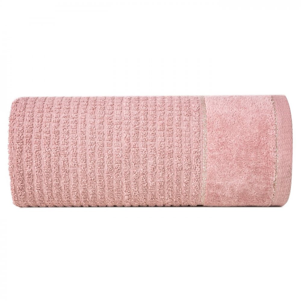 Prosop de bumbac GLORY în culoare roz, cu margine velur și fir lucios Lățime: 50 cm | Lungime: 90 cm