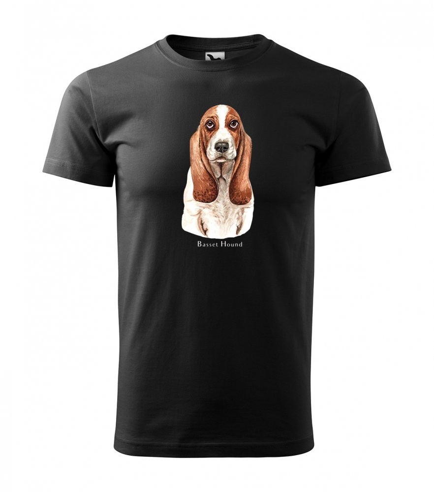 Originálne pánske bavlnené tričko s potlačou poľovníckeho psa basset XS Černá