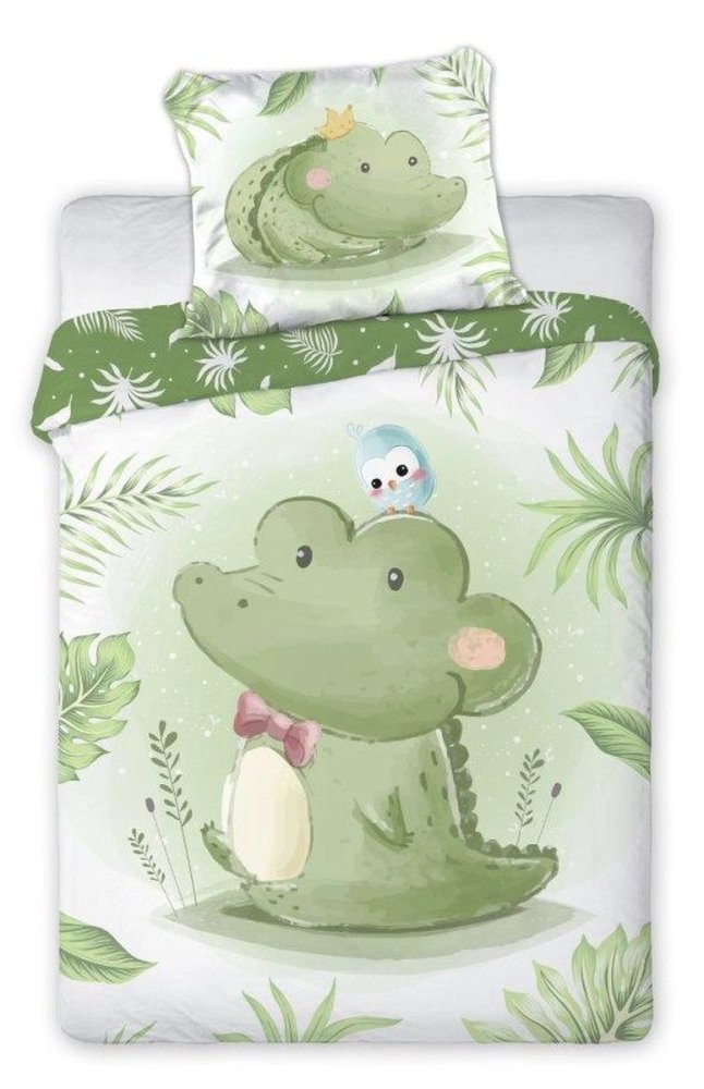 Cearșafuri de bumbac pentru pat cu crocodil 2 piese: 1 buc 100 x 135 cm + 1 buc 40 x 60 cm