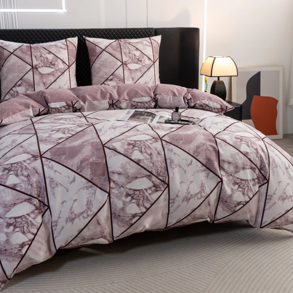 Cearșafuri reversibile din bumbac satinat - marmură roz 2 părți: 1 buc 140x200 + 1 buc 70x80
