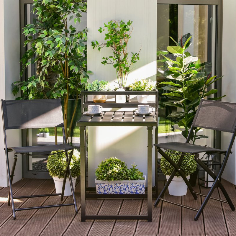 Set de mobilier de terasă pliabil în negru