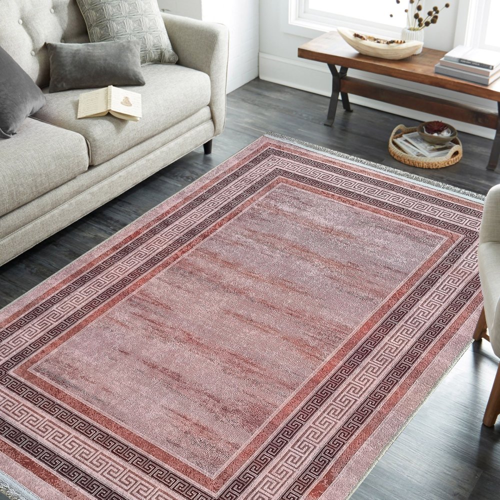 Covor modern cu margine grecească - roz și maro Lăţime: 120 cm | Lungime: 180 cm