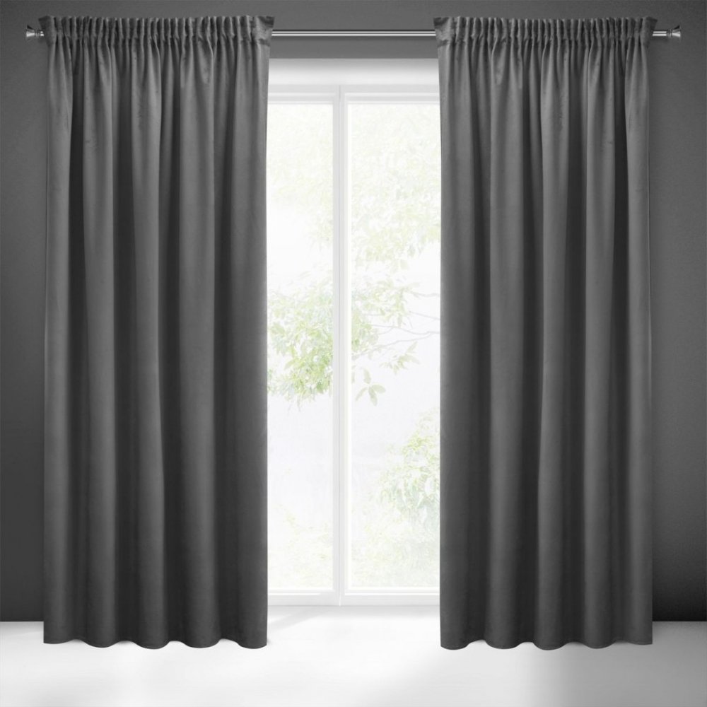 Perdea elegantă de o singură culoare grafit pentru panglică 140 x 270 cm