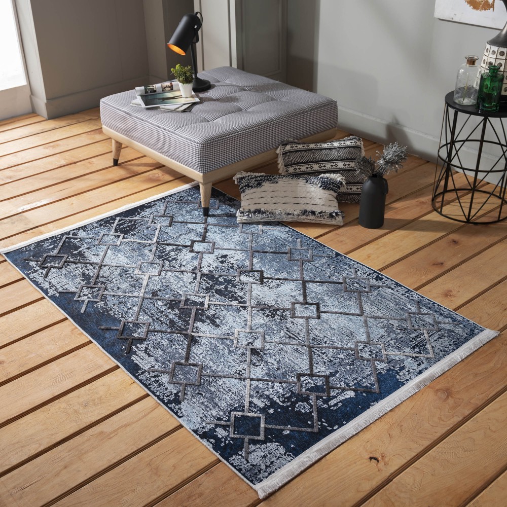 Fenomenální modrý vzorovaný koberec ve skandinávském stylu Šířka: 120 cm | Délka: 180 cm