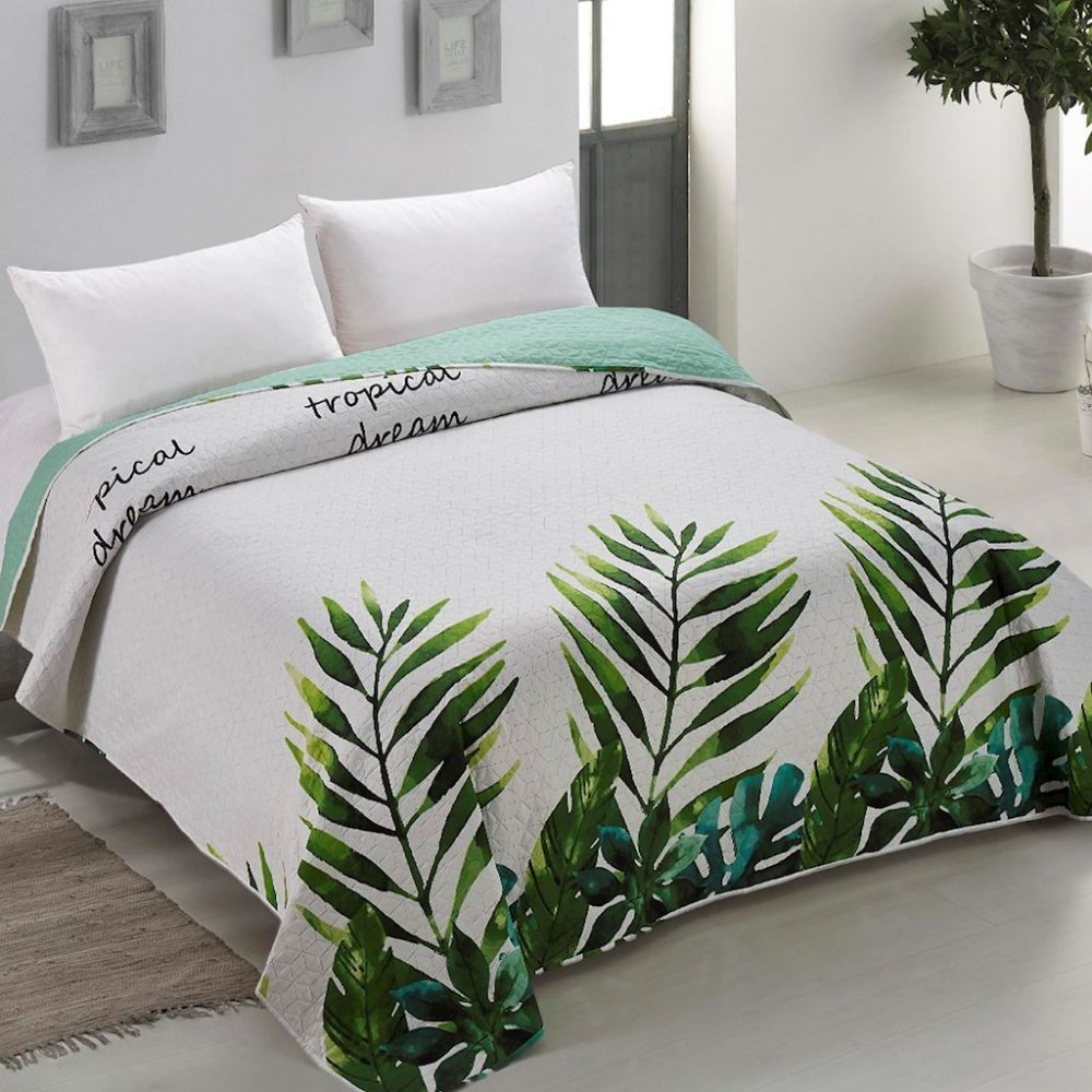 Prošívaný oboustranný přehoz na postel s tropickým motivem Šířka: 170 cm | Délka: 210 cm