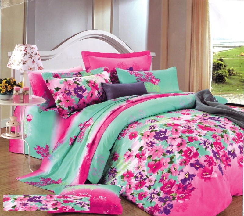 Květiny růžovo zelené povlečení na postel se vzorem