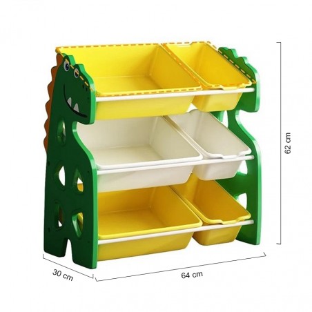 Raft colorat pentru jucării cu sertare - dinozaur