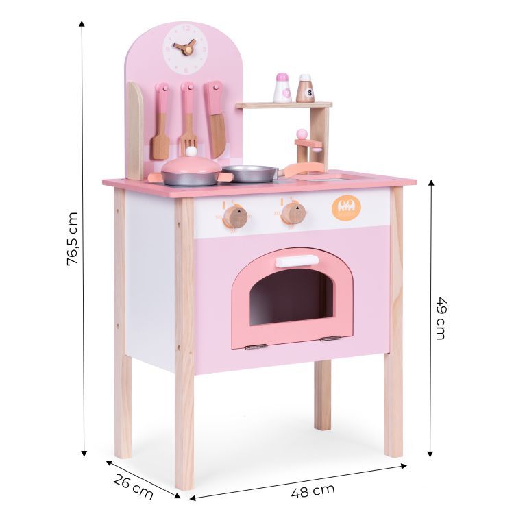Bucătărie din lemn pentru copii + accesorii - roz