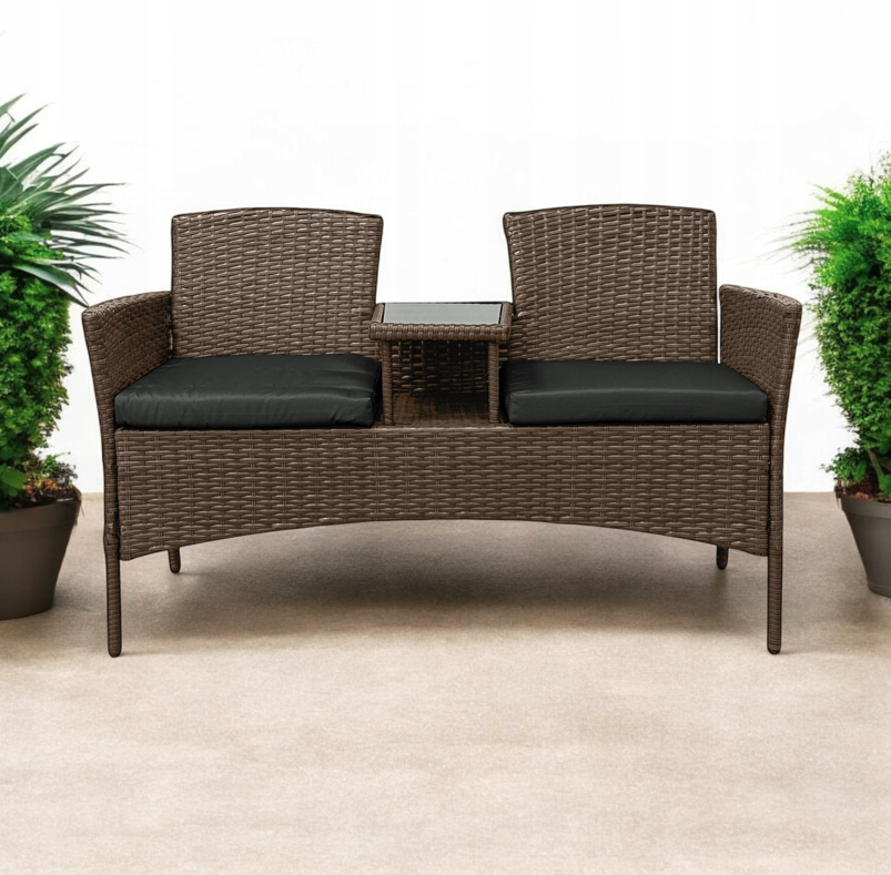 Set rattan de grădină NM-03 - maro deschis + perne gri