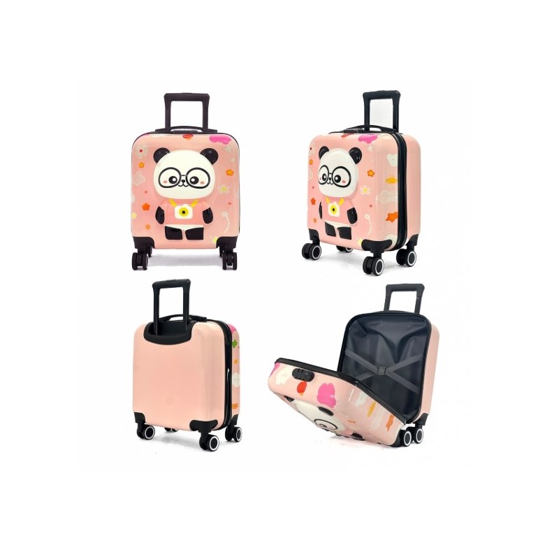 Valiză de călătorie pentru copii pe roți cu mâner telescopic - PINK PANDA