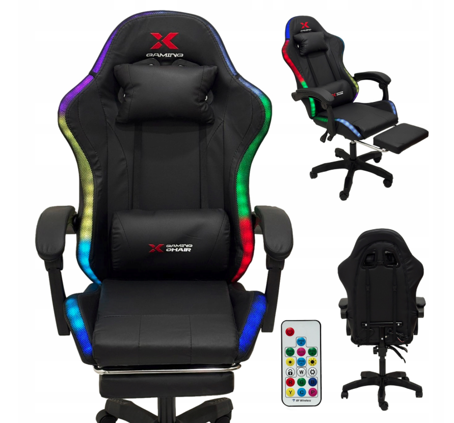 Scaun de gaming Xgaming LED cu suport pentru picioare - negru