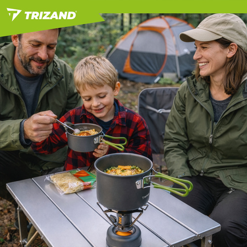 Set de ustensile de camping - oale de drumeție din aluminiu cu tacâmuri pliabile