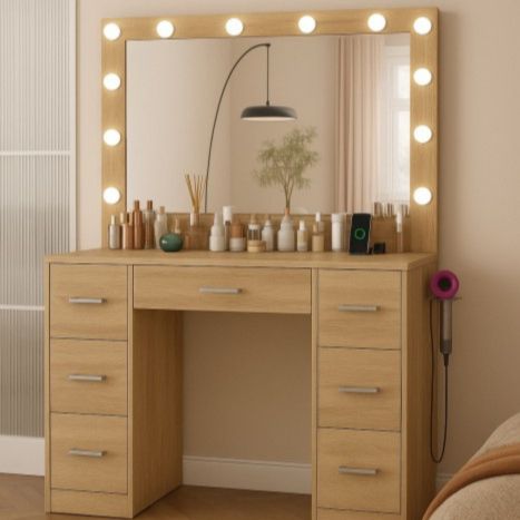 Măsuță de machiaj mare cu iluminare 80 × 40 × 110 cm – maro