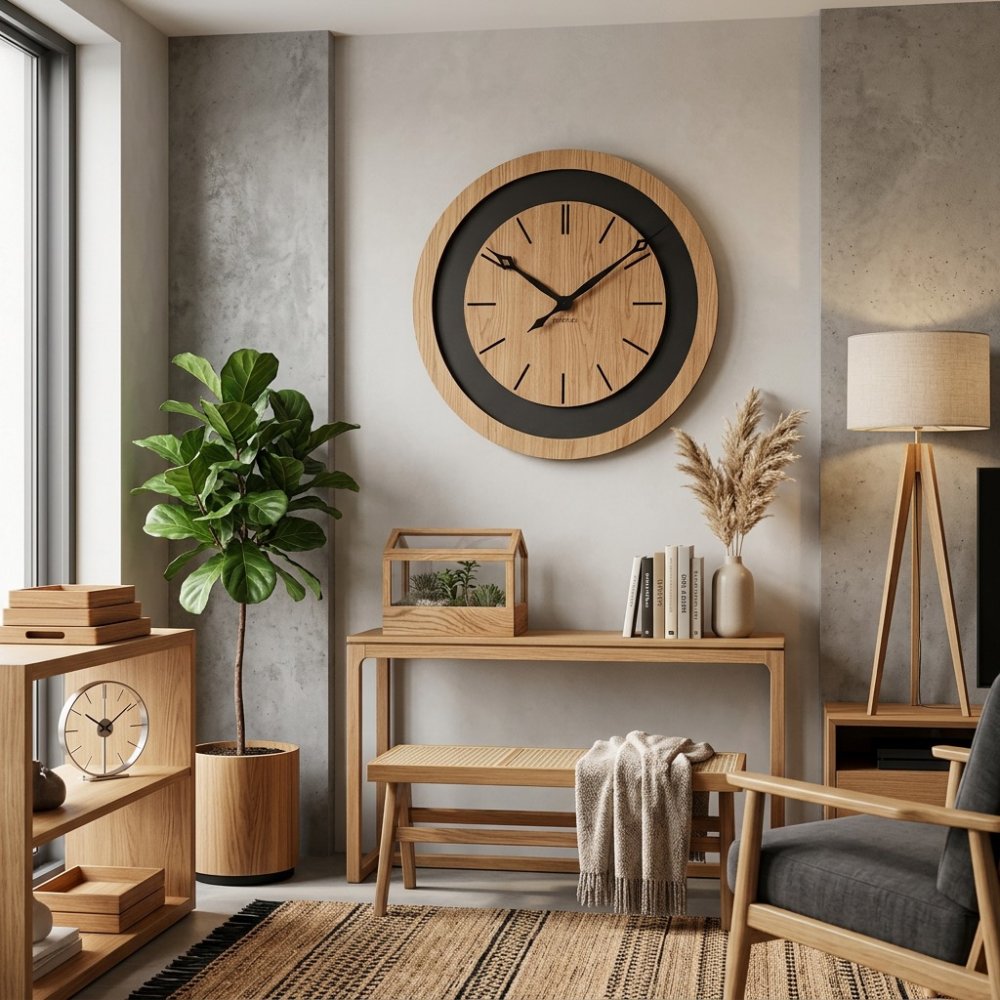 Fotografia produktu: Nástenné dubové hodiny Black&Oak XXL 75 cm s tichým mechanizmom