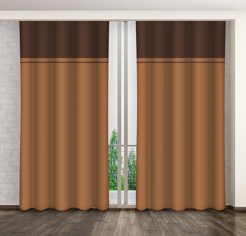 Dvoubarevné hotové závěsy do obýváku hnědé barvy Délka: 250 cm