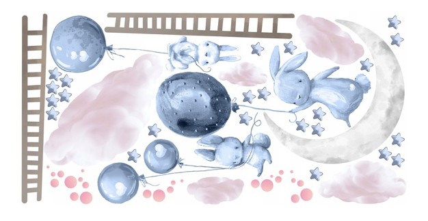 Autocolant decorativ de perete pentru copii Bunnies In The Sky 100 x 200 cm