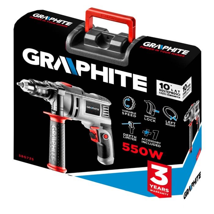 Mașină de găurit cu impact cu putere 550W, 58G725 GRAPHITE
