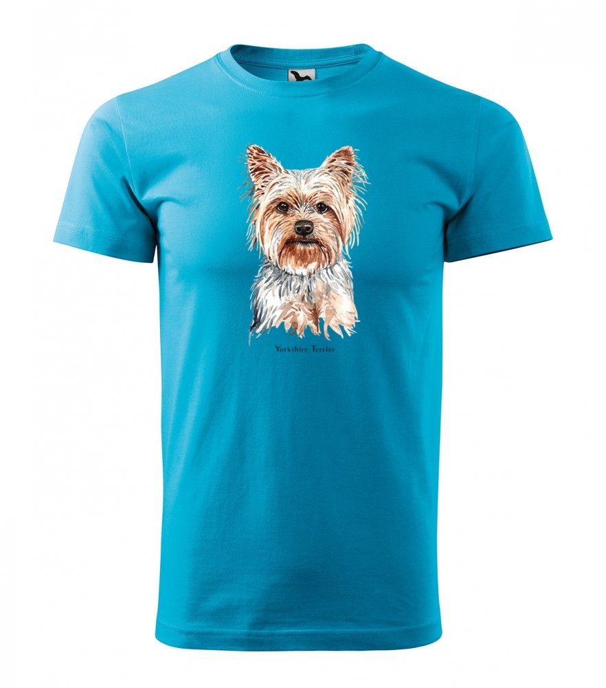 Vysoce kvalitní bavlněné pánské tričko s potiskem psa yorkshire terrier Tyrkysová 4XL