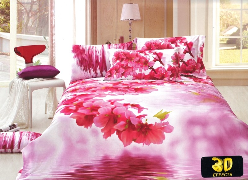 Povlečení na postel růžové s kvetoucími třešňovými květy