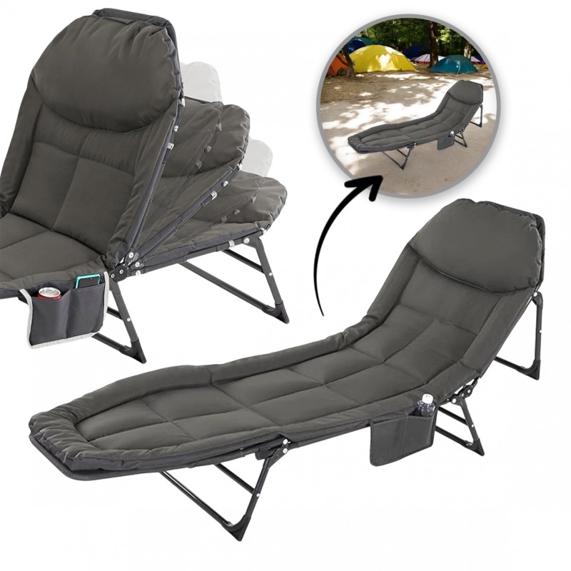 Șezlong pliabil pentru camping 200 × 64 cm cu buzunar