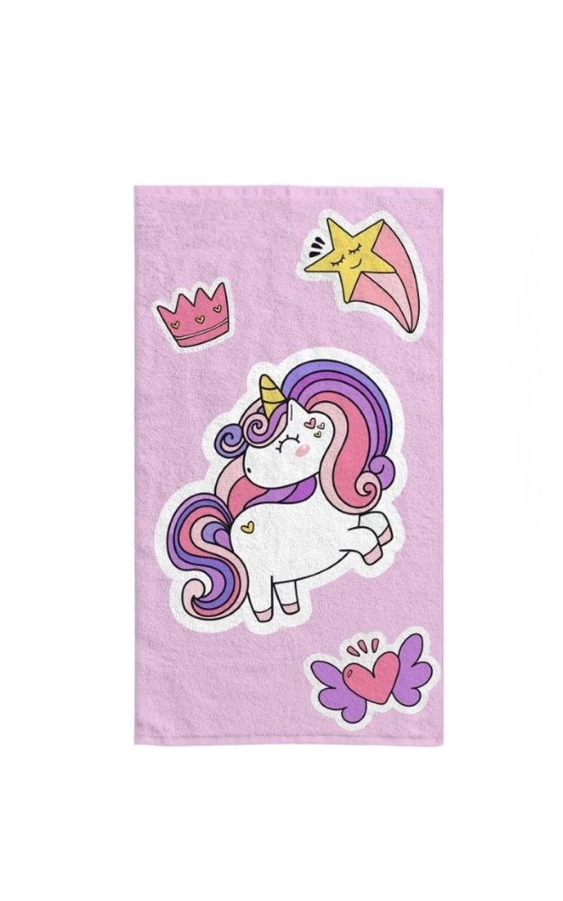 Prosop de bumbac pentru copii cu unicorn și fundal violet Lățime: 30 cm | Lungime: 50 cm