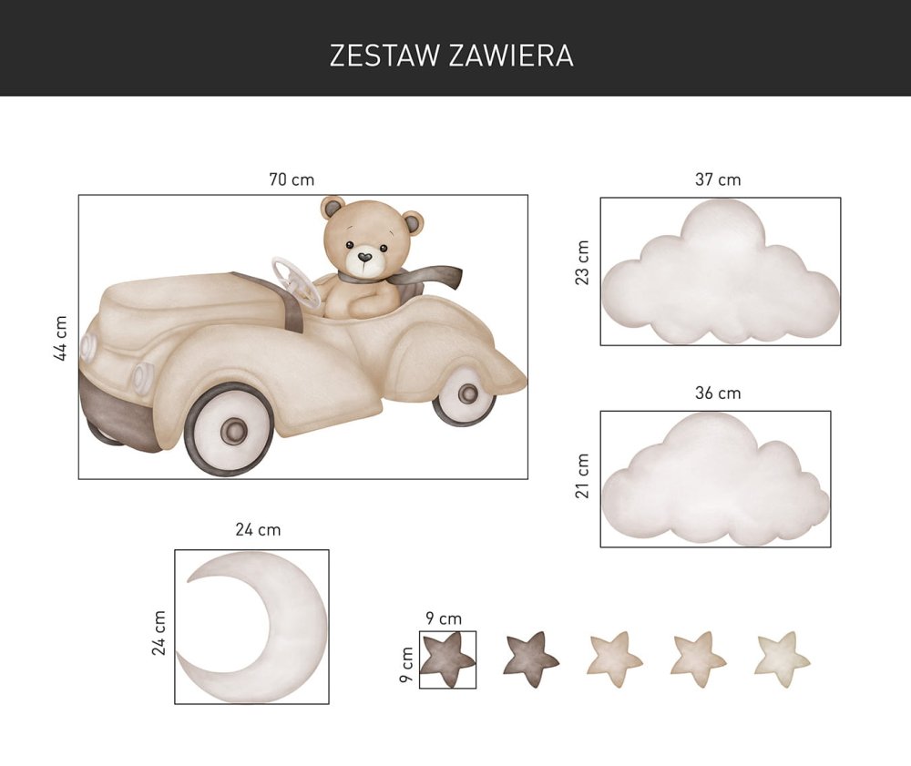 Wall sticker pentru camera copiilor - ursuleț de pluș într-o mașină