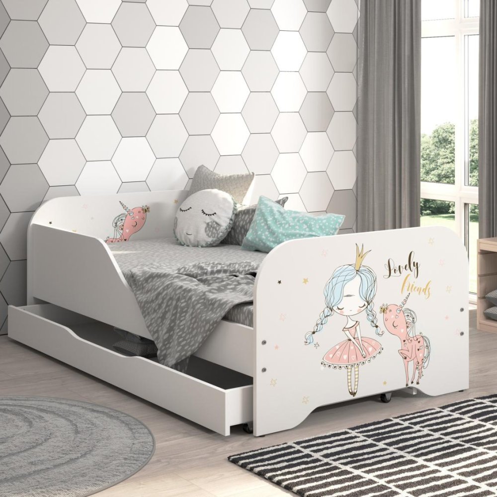Pat pentru copii 140 x 70 cm cu motiv de prințesă și unicorn