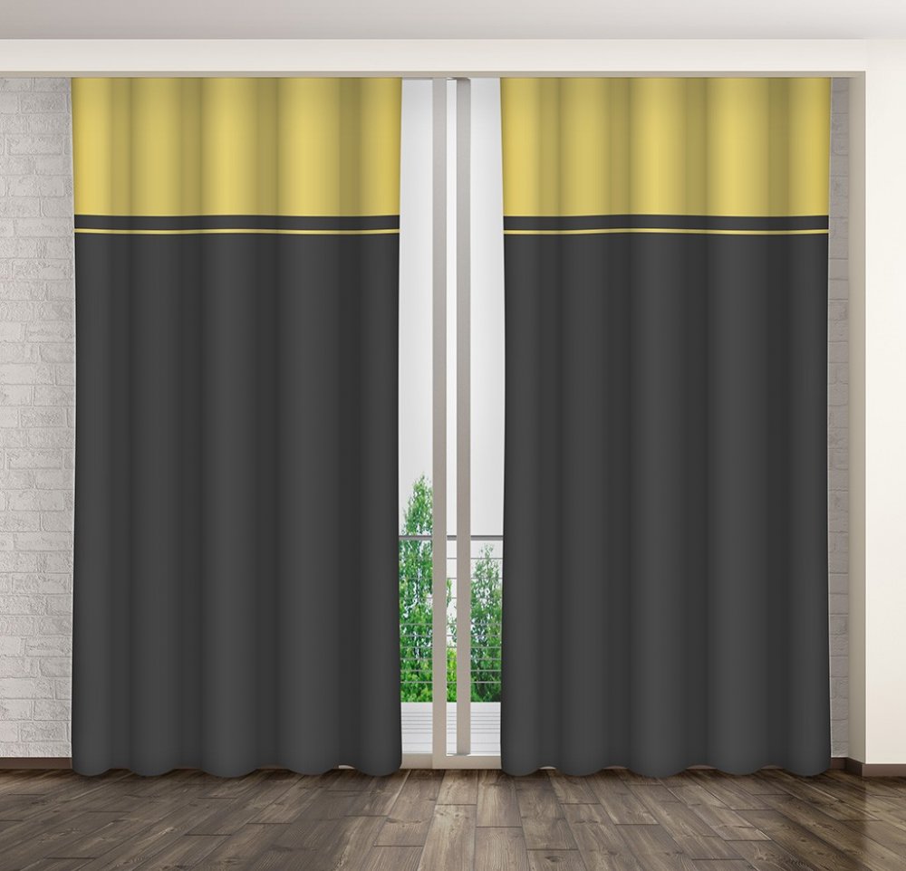Luxusní dekorační závěsy v žluto šedé barevné kombinaci Délka: 250 cm