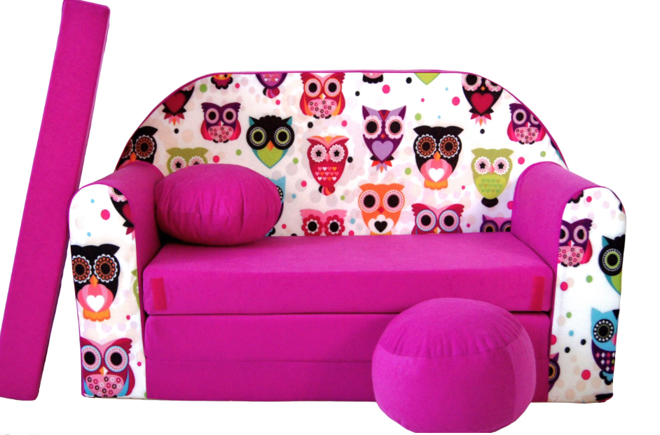 Rózsaszín gyermek kanapé 98 x 170 cm Baglyok