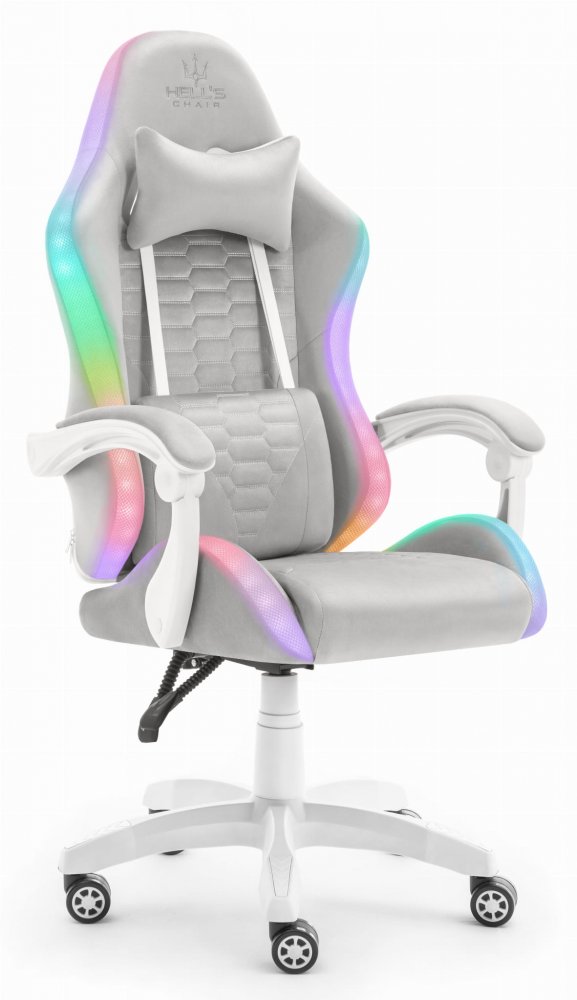 Herní židle HC-1000 Šedo-bílá LED RGB látka
