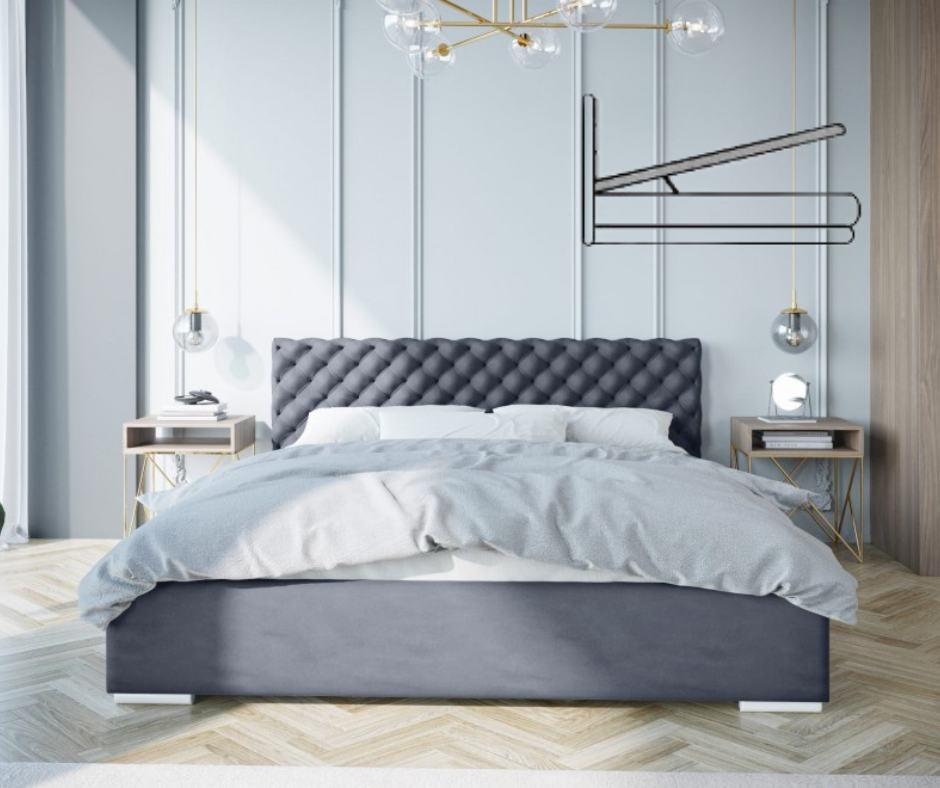 Exkluzivní čalouněná postel s prošívaným čelem v antracitové barvě 180 x 200 cm s úložným prostorem