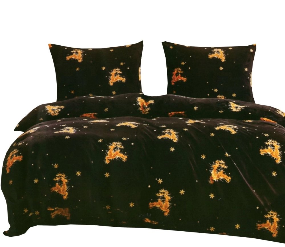 Lenjerie de pat micropluș cu motiv de ren 3 părți: 1 buc 200x220 + 2 buc 70x80
