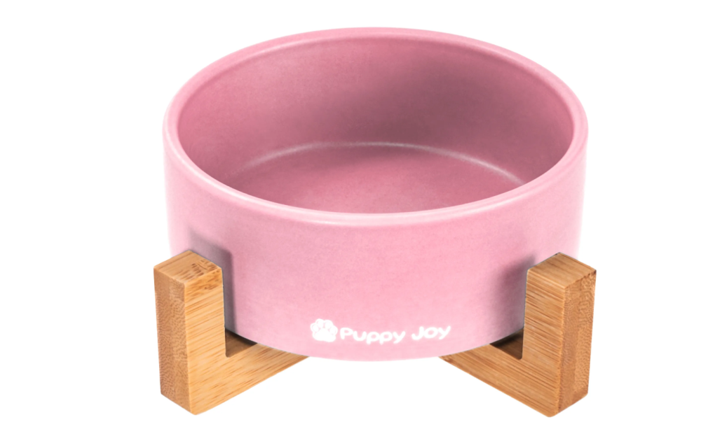 Bol ceramic pentru câine sau pisică cu bază de bambus - diverse culori Roz deschis