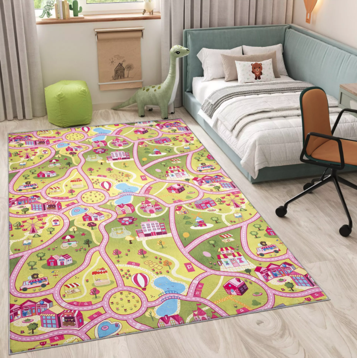 Covor pentru copii FLANNEL - pistă pentru mașini roz Lăţime: 120 cm | Lungime: 170 cm