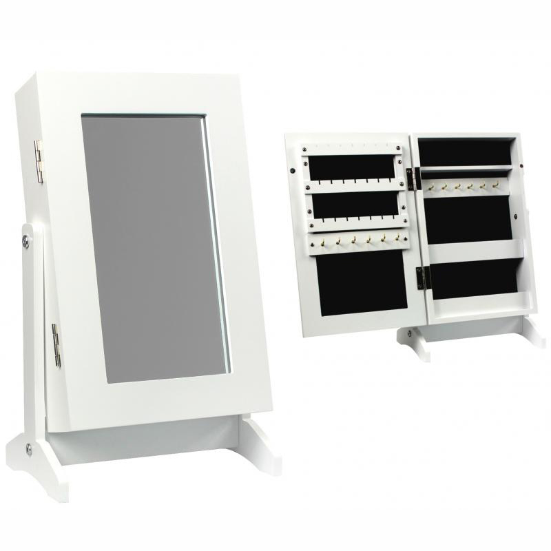 Cutiuță de bijuterii mică albă cu oglindă 21 x 15 x 35 cm