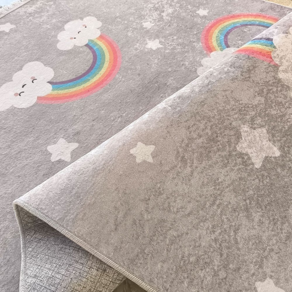 Covor pentru camera copiilor - gri cu curcubeu Lăţime: 160 cm | Lungime: 220 cm