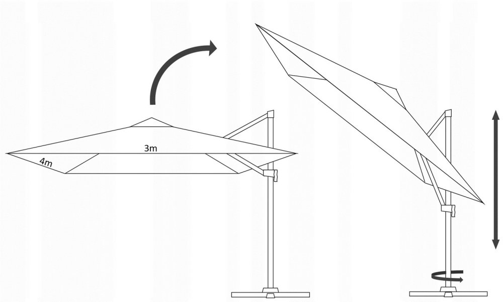 Umbrelă de grădină gri cu suport 3 x 4 m