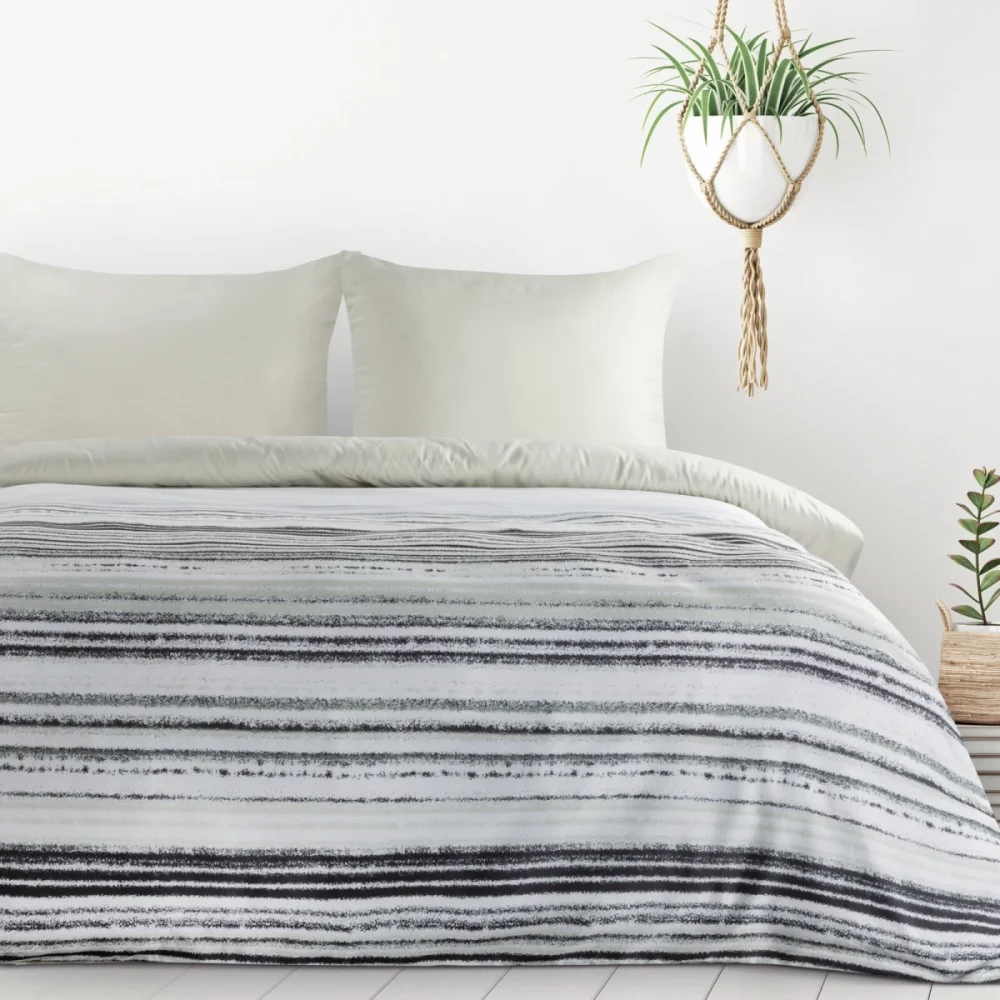 Lenjerie de pat din microfibră cu model în dungi, bej și gri 2 piese: 1 buc 140x200 + 1 buc 70x80