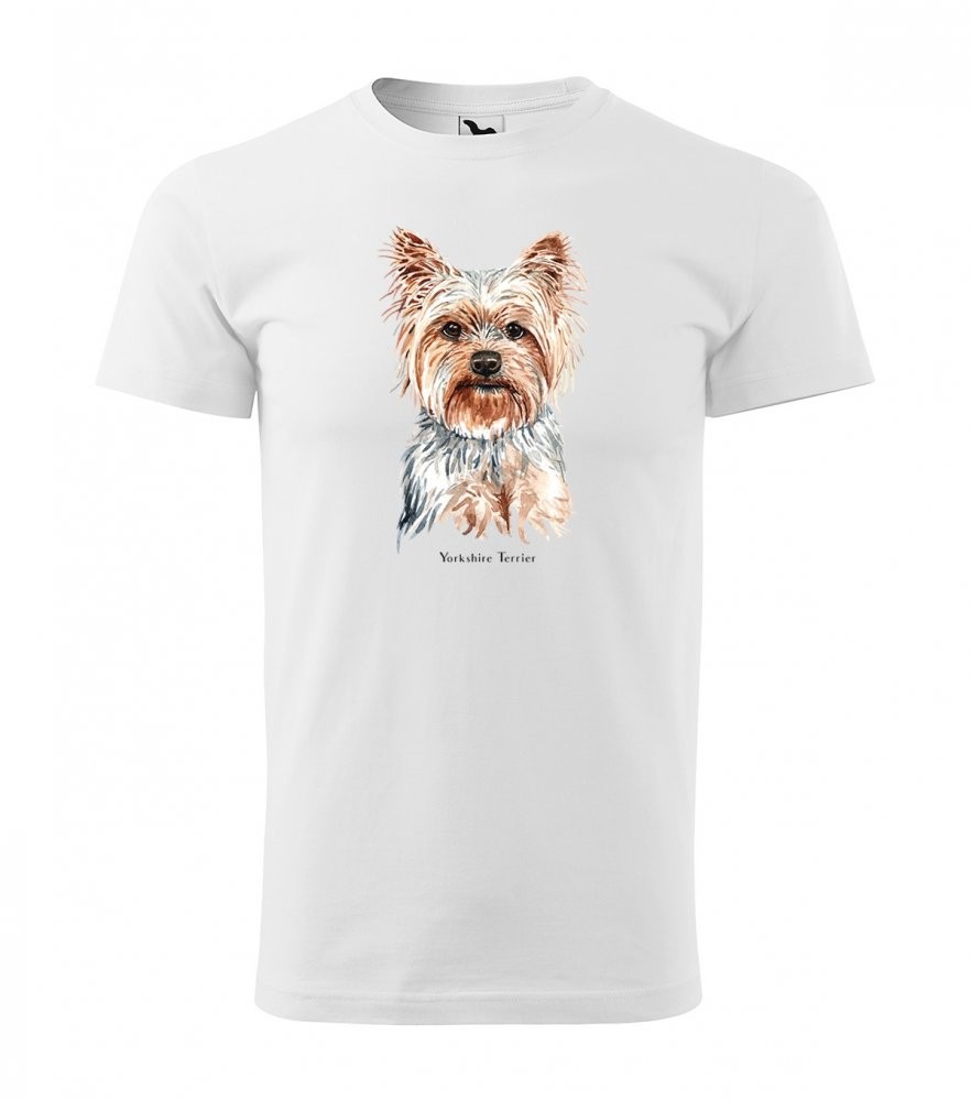 Vysoce kvalitní bavlněné pánské tričko s potiskem psa yorkshire terrier Bílá 3XL