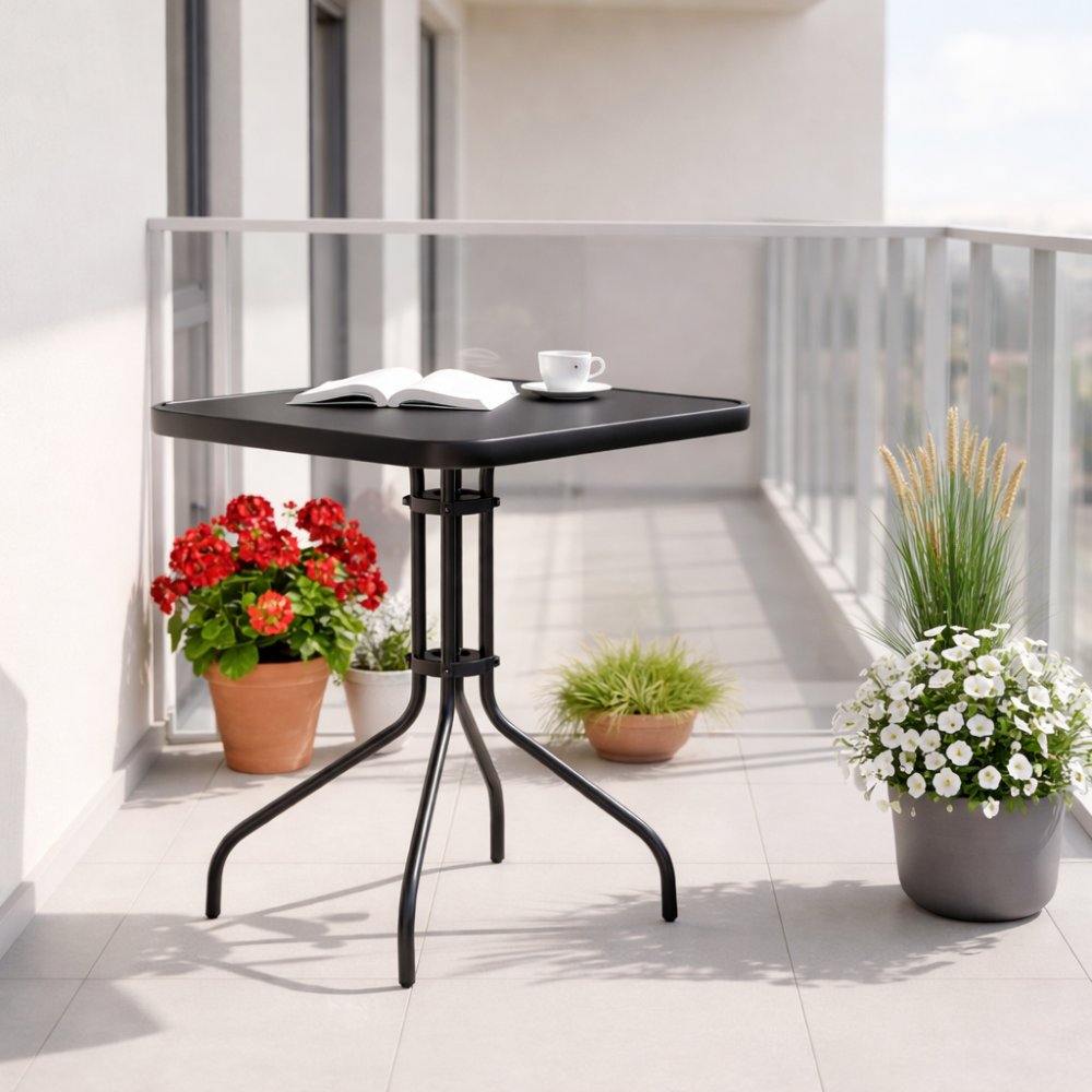 Štvorcovýzáhradnýstolík60x60cmstvrdenýmsklom-čierny 70878