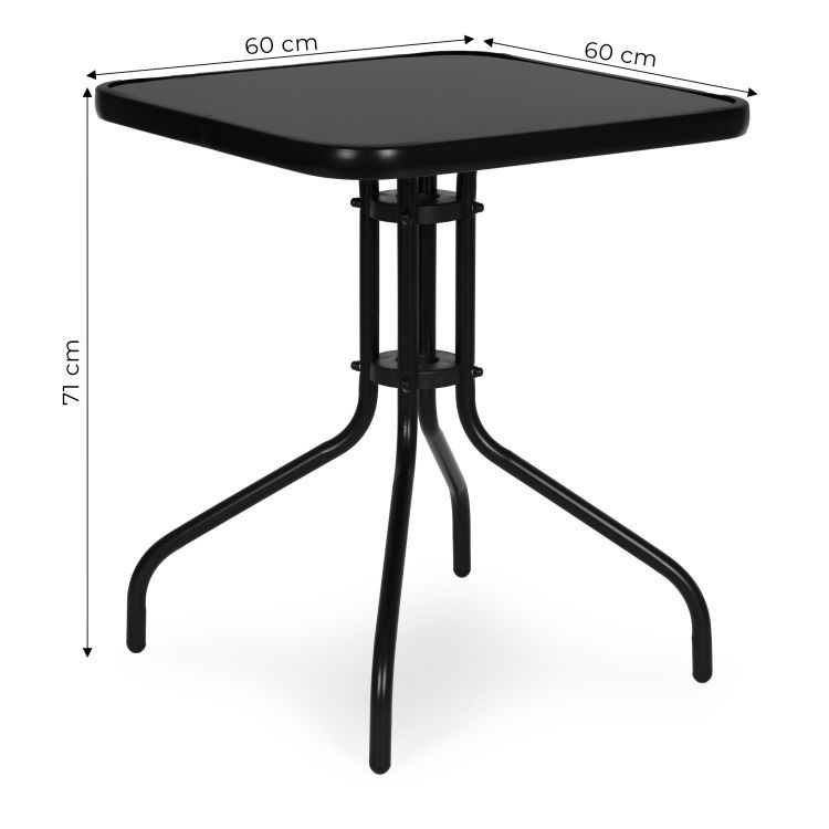 Štvorcovýzáhradnýstolík60x60cmstvrdenýmsklom-čierny 70878